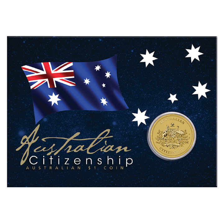 Ciudadanía Australiana $1 Aluminio Bronce 2024 (moneda en carnet)