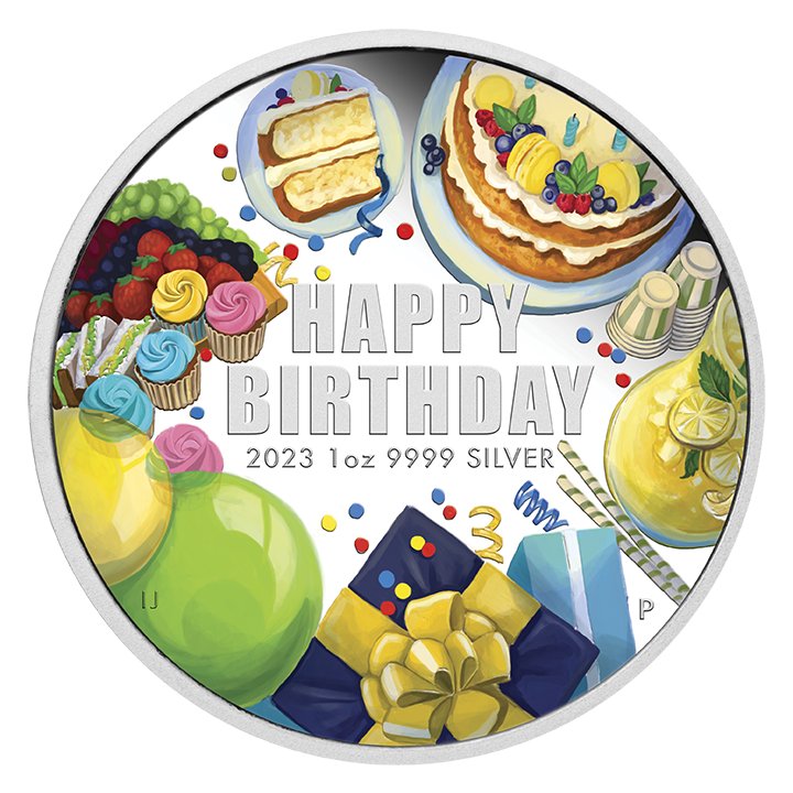 Cumpleaños coloreado 1 oz Plata 2023 Proof