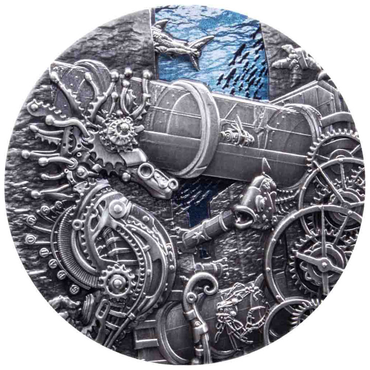 Czad Mechanical Creature - Under The Ocean kolorowany 3 uncje Srebra 2023 High Relief Antiqued Coin