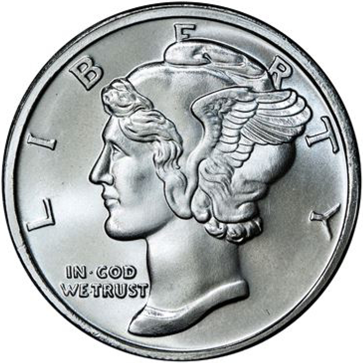 Diseño Clásico: Dime de Mercurio 1 oz Plata Redondo