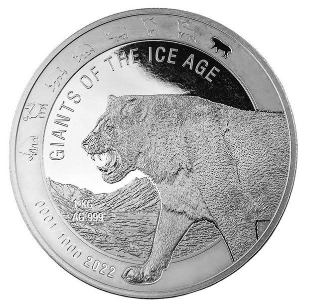 Ghana: Gigantes de la Edad de Hielo - León de las Cavernas 1000 gramos Plata 2022