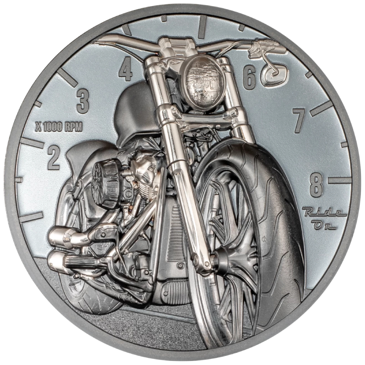 Islas Cook: The Journey Motorbike 2 oz Plata 2024 Negro Proof Alto Relieve