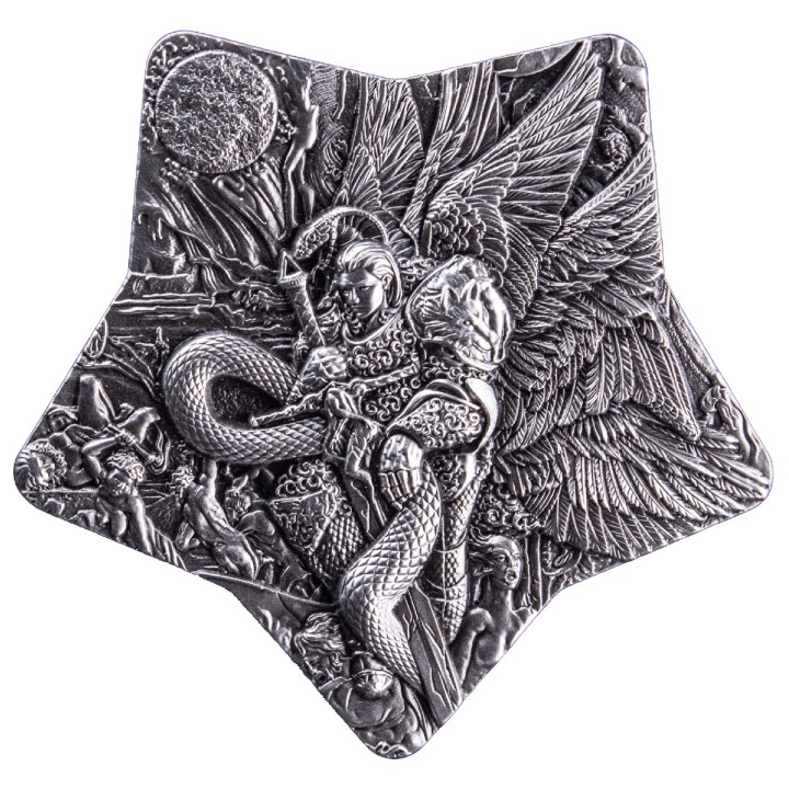 Lucifer 2 uncje Srebra 2023 Apilable Alto Relieve Antiqued