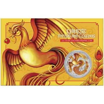 Mitos y Leyendas Chinos: Fénix color rojo-oro (versión con moneda en tarjeta) 1 oz Plata 2022