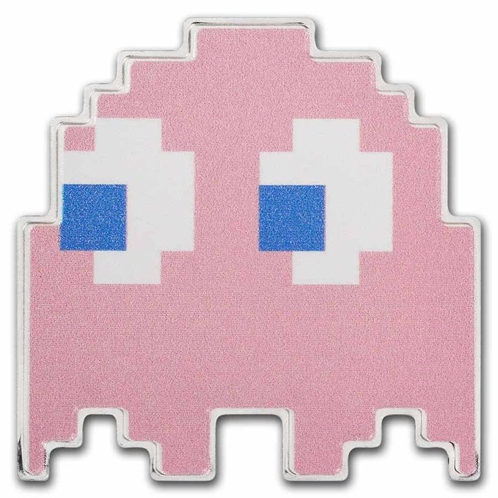 Niue: PAC-MAN GHOST "PINKY" color 1 oz Silver 2022 Proof Shaped Coin (Moneda de Plata 2022)