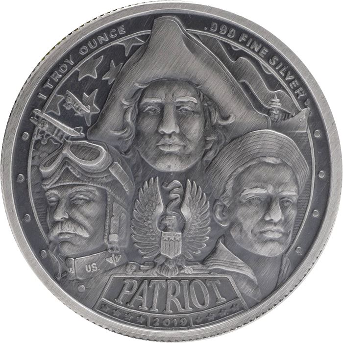 Patriot II: Primera guerra mundial 1 oz Plata 2019 Moneda redonda envejecida