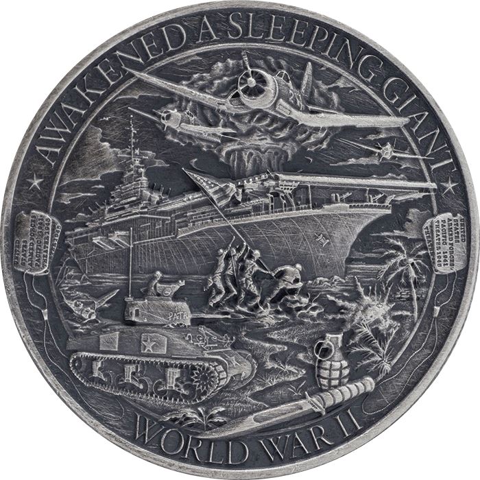 Patriota: Segunda Guerra Mundial 1 oz Silver 2019 Antiqued Round Coin