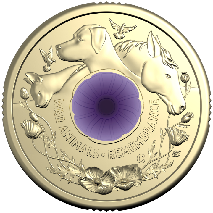 RAM: War Animals Remembrance $2 coloured 2024 Moneda sin Circular Marca de ceca "C