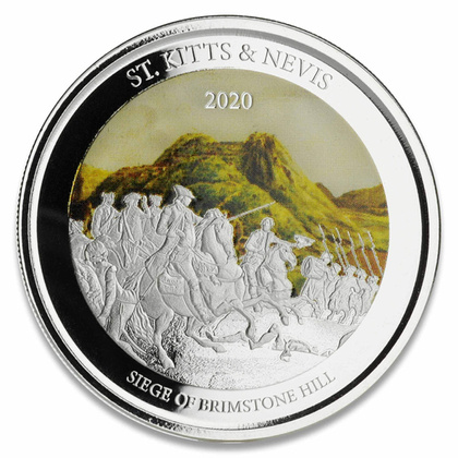 San Cristóbal y Nieves: Kitts & Nevis: Siege of Brimstone Hill coloreado 1 oz Plata 2020 Proof