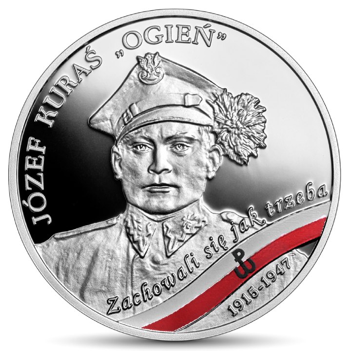 Soldados inquebrantables por los comunistas - Józef Kuraś "Ogień" 10 zloty Plata 2023 Proof