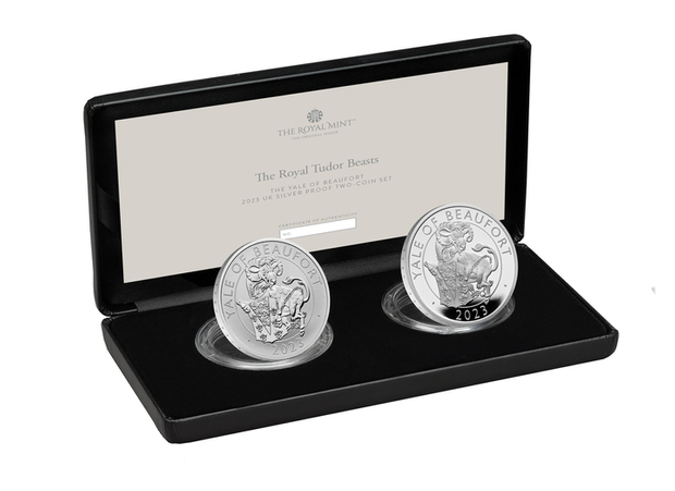 The Royal Tudor Beasts: The Yale of Beaufort 2 x 1 oz 2023 Proof set de 2 monedas