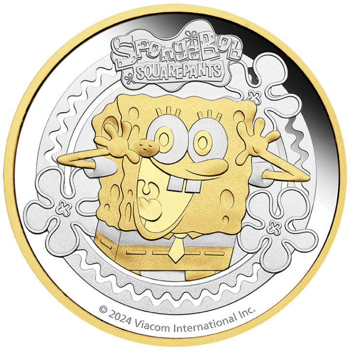 Tuvalu: Bob Esponja SquarePants 2 oz Plata 2024 Gilded Proof