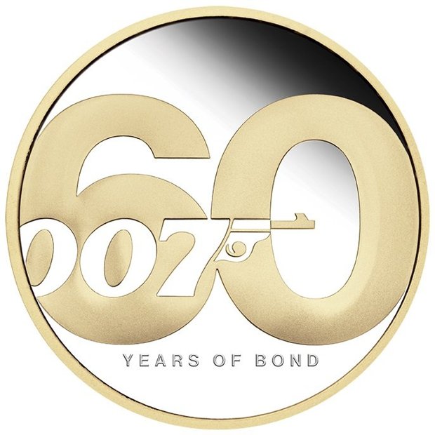 Tuvalu: James Bond 60 Aniversario bañado en oro 2 oz Plata 2022 Proof