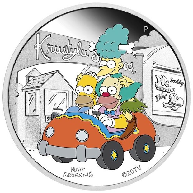 Tuvalu: Los Simpson - Krustylu Studios coloreado 1 oz Plata 2022 Proof