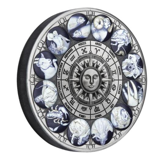 Tuvalu: Signos del Zodiaco coloreada 5 oz Plata 2022 Moneda Antigua