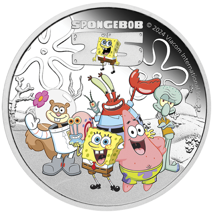 Tuvalu: SpongeBob & Friends kolorowany 1 uncja Srebra 2024 Proof